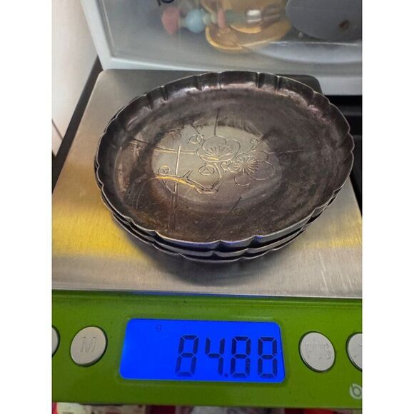 Set 3 Antique Pure Silver K Hattori Engraved Floral Pattern Coasters 3" 85g READ - Picture 8 of 8